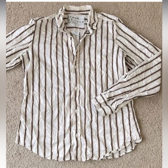 Frank & Eileen - The Barry Button Down Shirt in cream with camel stripe - Picture 2 of 15
